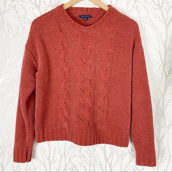 AMERICAN EAGLE Chunky Chenille Cable Knit Sweater Cozy Size Small Boxy - Picture 12 of 12